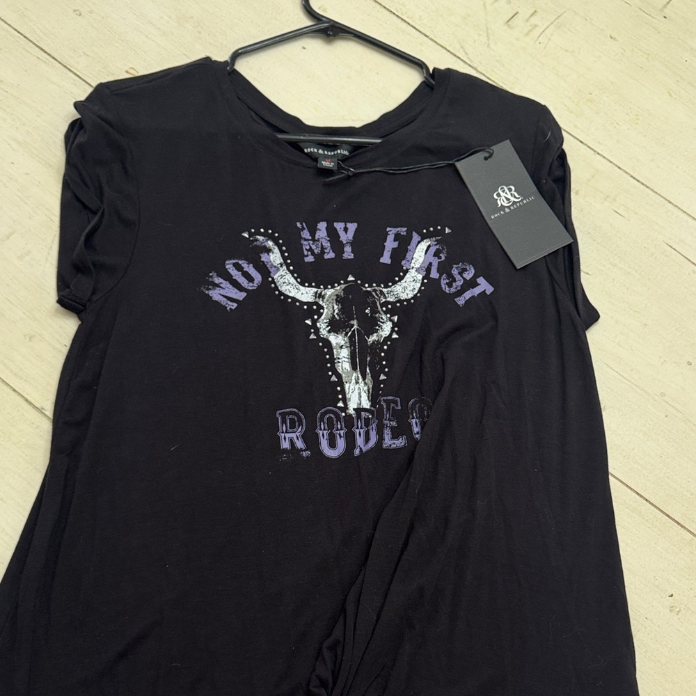 Rock & Roll Cowgirl Black 'Not My First Rodeo' Tee